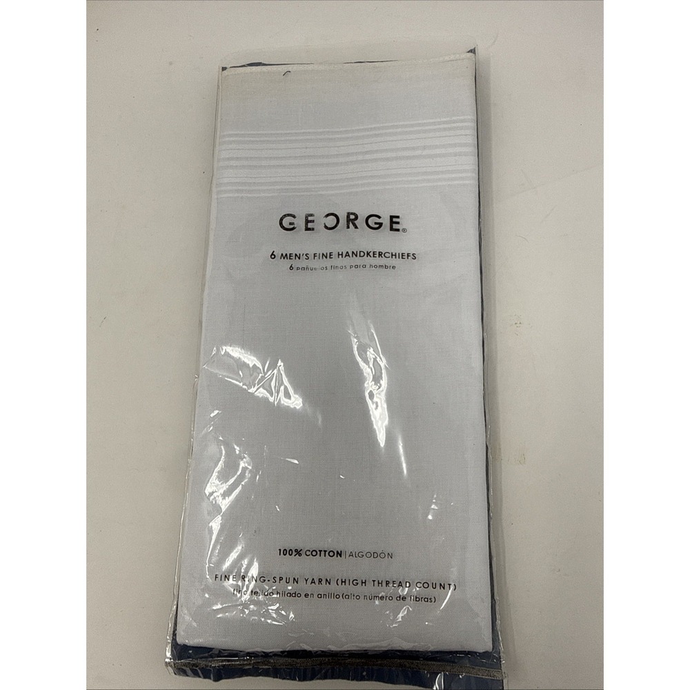5 George Handkerchiefs Men's White Cotton Fine Ring Spun Yarn Open Pack Read
